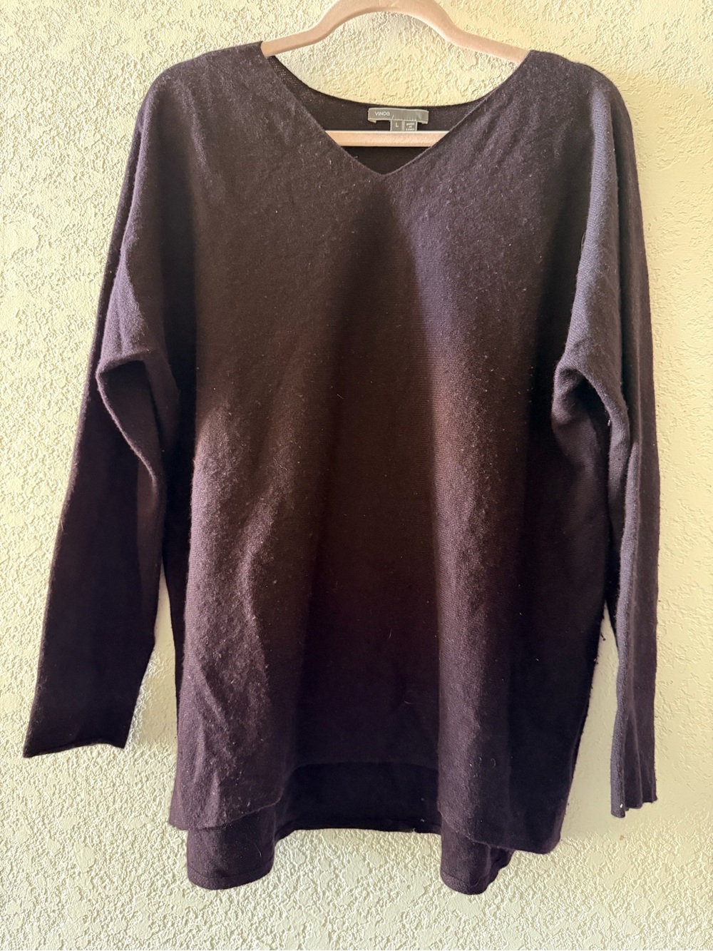 VINCE V Neck Pullover 100% Cashmere Black Relaxed Casual Sweater Womens Sz L